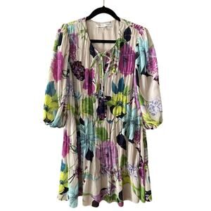 Trina Turk Silvery Floral Tiered Shift Dress Small